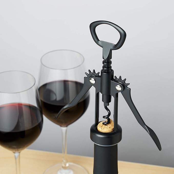True Soar Winged Corkscrew Wine Opener, Multi-Purpose Bottle Opener for Beer and Soda, Stainless Steel with Chrome Finish, Easy to Remove Cork for Bartenders, Home Bar, Kitchen, Set of 1, Matte Black