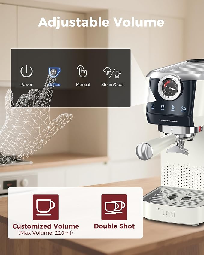 Tuni E2 58mm Espresso Machine - Dual Boiler (Immediate Milk Frothing) | PID NTC Temp Control | 20 Bar ULKA Pump | Stainless Steel Semi-Automatic Coffee Maker | Gift for Coffee Lovers