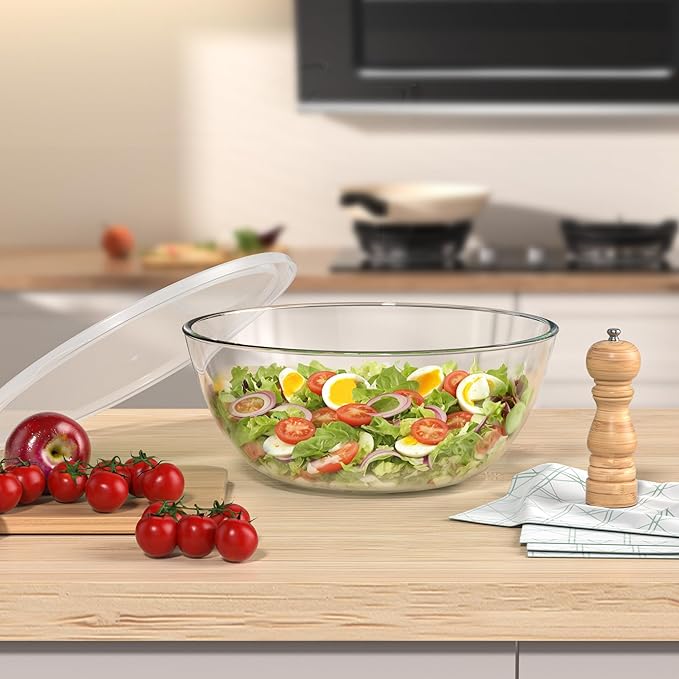 4.7 Qt Extra Large Glass Mixing Bowls Clear Glass Salad Cooking Bowls for Kitchen Salad Bread Storage
