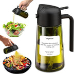 mqnxoi 2 in 1 Glass Oil Sprayer & Dispenser,16oz/470ml Olive Cooking, Air Fryer, and Salad, for Kitchen Gadgets and Air Fryer Accessories, w/Stickers (Black + Dark Green Bottle 2)