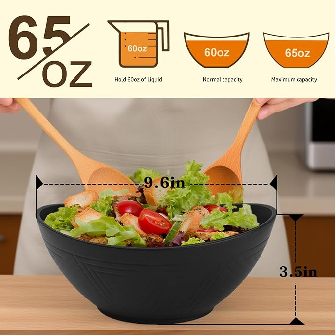 Homienly 9.6 inch Serving Bowls, Large Serving Dishes for Wedding Parties, 60 Oz for Salad, Side Dishes, Pasta, Oval Shape, Microwave & Dishwasher Safe, Set of 4, Black
