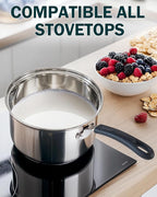 Cook N Home 2 Quart Stainless Steel Saucepan Set with Lid, Induction Compatible Milk Pots, Stay-Cool Silicone Handle, Mirror Polished 18/10 Cookware, Dishwasher & Oven Safe, Silver