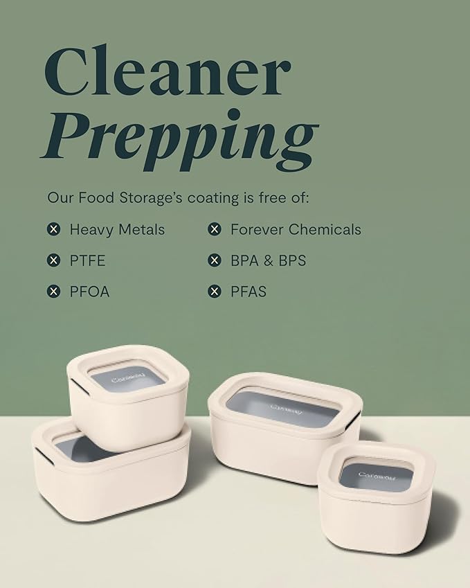 Caraway Mini Square Food Storage Container - 1.75 Cup Glass Storage Container for Food - Non-Toxic Ceramic-Coated Glass - Air Release Technology - Compact & Stackable Design - Mist