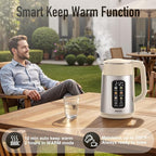 Mecity Electric Kettle 1.7L Touch Screen Temperature Control Water Boiler, No Plastic Contact with Water. 6 Presets For Tea and Coffee, 2 Hours Keep Warm, Auto Shut Off, Cream & Stainless Steel Color