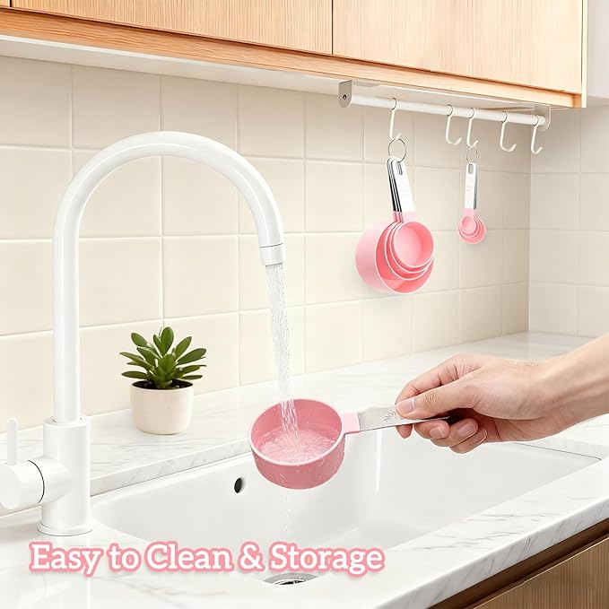 Measuring Cups and Spoons Set, 10 Pieces Stackable Measure Tools with Stainless Steel Handles, Kitchen Gadgets for Cooking & Baking (Pink)