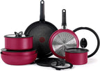 T-fal Ingenio Expertise Non Stick Cookware Set 14 Piece, Induction, Oven Broiler Safe 500F, Cookware, Pots and Pans Set, RV, Camping, Frying Pans, Dishwasher Safe, Detachable/Removable Handle, Pink