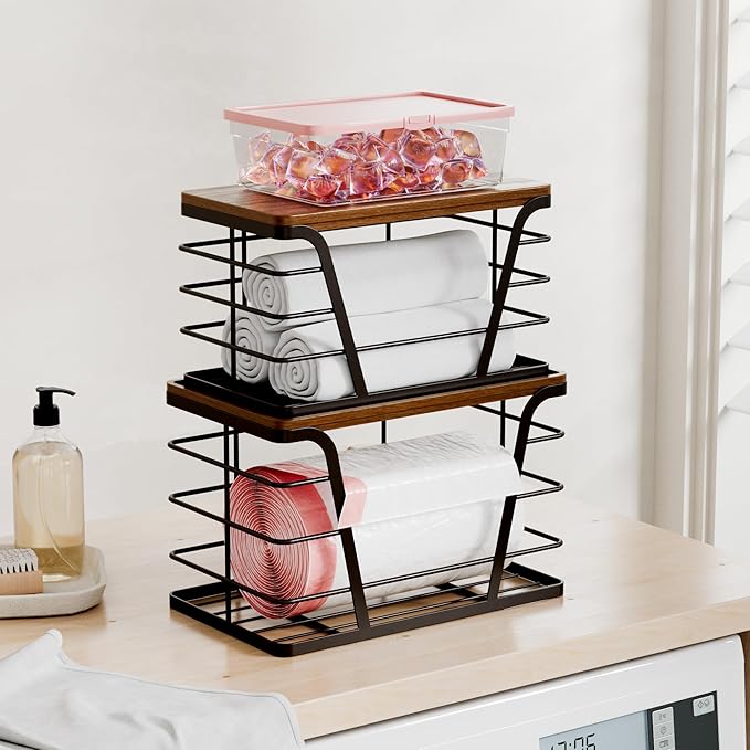 2 Pack Stackable Kitchen Organization,Counter Organizers and Pantry Organization for Home and Kitchen,Trash Bag Organizer Under Sink,Brown