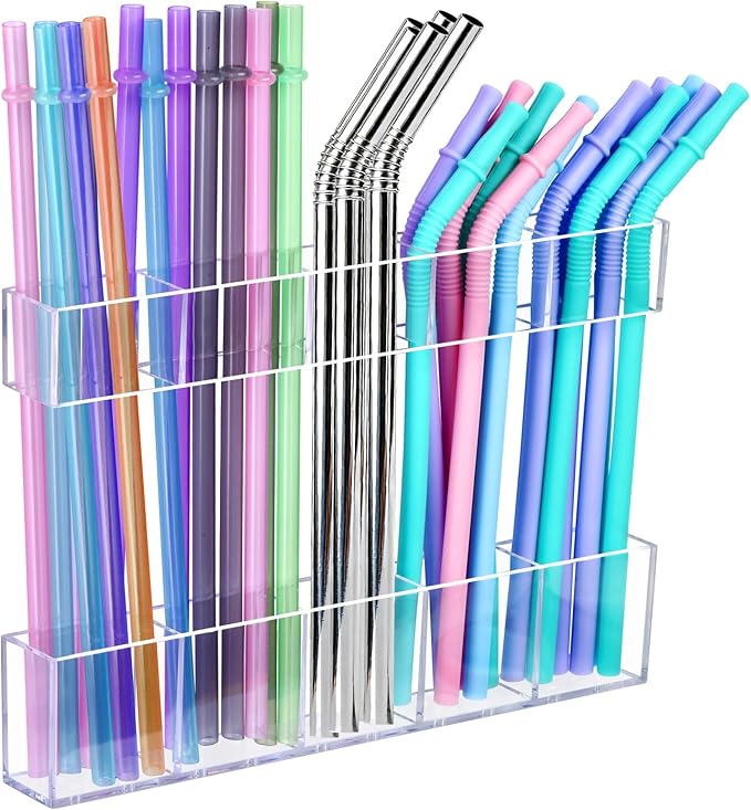 9.5" Large Acrylic Straw Holder for Cabinet Door – Kitchen Cabinets Straws Organizer, Reusable Tumbler, Small Kitchens Accessories Storage Container (Transparent)