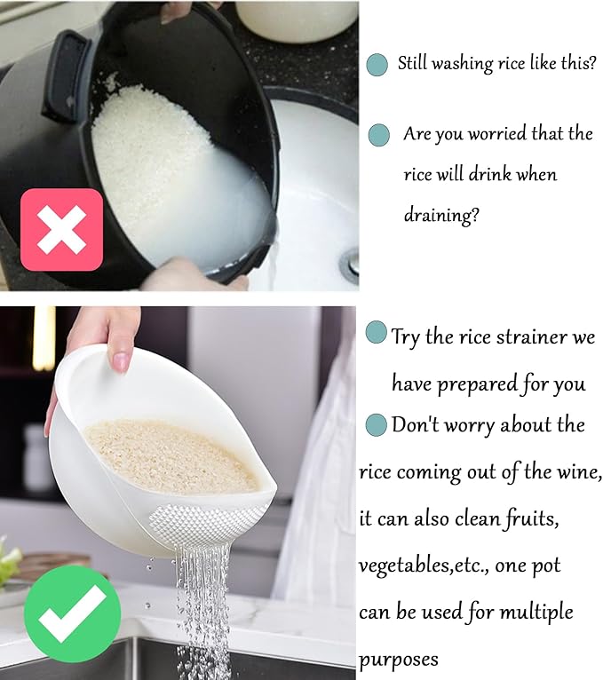 2-in-1 Rice Colander, Vegetable and Fruit Cleaning Filter Basket, 2Piece Sturdy and Easy-To-Use Food Grade Kitchen Tool Accessories (Pink+white, Small)