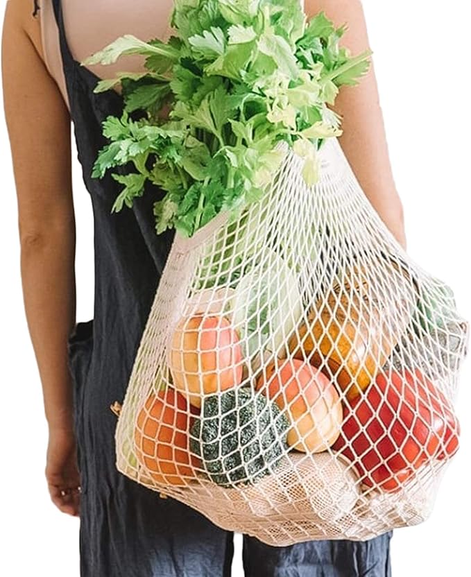 YOYI YOYI Reusable Produce Bags Cotton Mesh Grocery Bags,Washable Portable Vegetable Bag, 100% Cotton Mesh String Organizer Shopping Bag Handle Net Tote