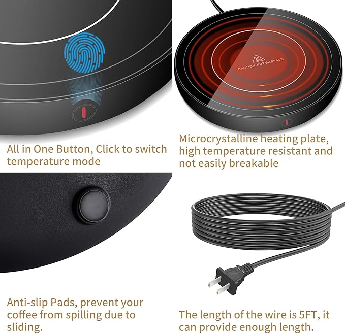 Coffee Mug Warmer for Desk 4H Auto Shut Off, Smart Coffee Cup Warmer with 3 Temperature Setting, Electric Mug Warmer Plate for Coffee, Milk, Tea (Black)