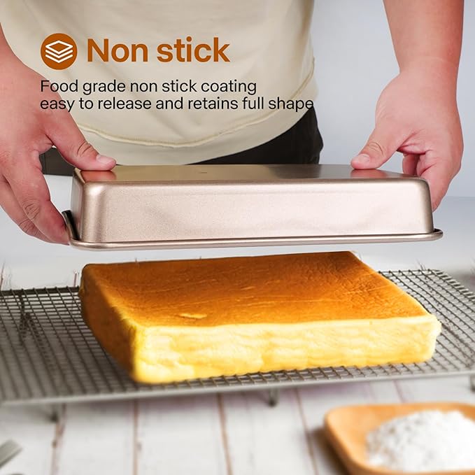 Deep Baking Pans Set, 3-Pieces Rectangle Cake Pan, Nonstick Roasting Pans Set for Thanksgiving Christmas, 9/11/13 Inch, Toaster Oven Tray Bakeware Set, Lasagna Pan Deep Size, Heavy Duty, Gold