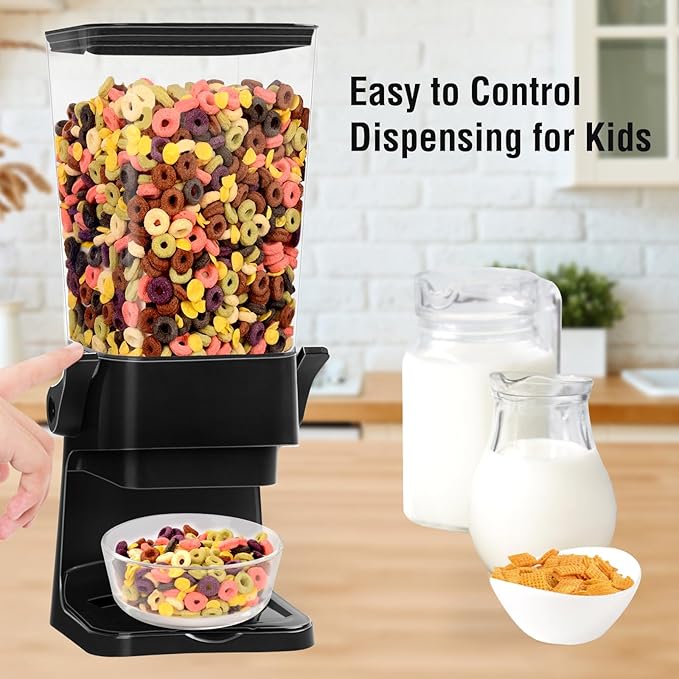 Cereal Dispenser Countertop 2pcs,5.5L Cereal Containers Storage Dispenser for Pantry,Dry Food Storage Rice Containers,Candy Dispenser,Snack Organizer Machine for Grains, Nuts,Oatmeal, Pet Food Black