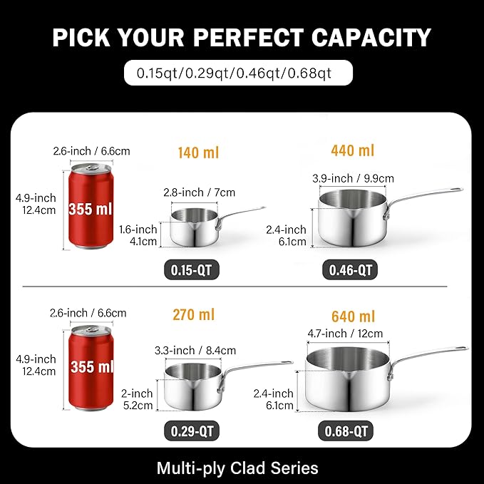Cooks Standard Stainless Steel Butter Warmer 0.46 QT, Multi-Ply Clad Small Sauce Pan, 440ml Mini Butter Chocolate Milk Melting Pot with Pour Spout Cooking Pot ideal for Chefs, Baristas