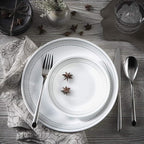 Corelle Vitrelle 18-Piece Service for 6 Dinnerware Set Triple Layer Glass and Chip Resistant, Lightweight Round Plates and Bowls Set, Mystic Gray