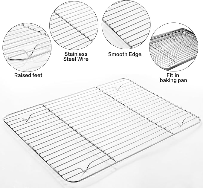 MCIRCO 6 Piece Stainless Steel Baking Sheet with Rack with Silicone Baking Mat Set (2 Pans + 2 Racks + 2 Mats), 17.3 x 13 x 1 Inch Cookie Sheet with Cooling Rack, Easy Clean