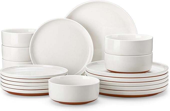 MALACASA Plates and Bowls Sets, 18 Pieces Modern Ceramic Dinnerware Set for 6 Kitchen Dinner Set Stoneware Dishware Dishes Set Microwave and Dishwasher Safe, White, Series TARA