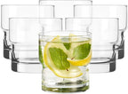 Libbey Newton Double Old Fashioned Glasses Set of 6, Sleek, Stackable Short Drinking Glasses, Lowball Cocktail Glasses for Anniversaries, Holidays