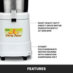 Waring Commercial JC4000 Heavy Duty Citrus Juicer with Dome, 120V, 5-15 Phase Plug, 10 x 10 x 19.5 inches, White