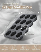 Bake Choice 2 Pack Muffin Pan for Baking, Standard Cupcake Pan includes 100 Natural Cupcake Liners, Muffin Tin Nonstick 12 Cup, Baking Pans Set, Carbon Steel Baking Supplies
