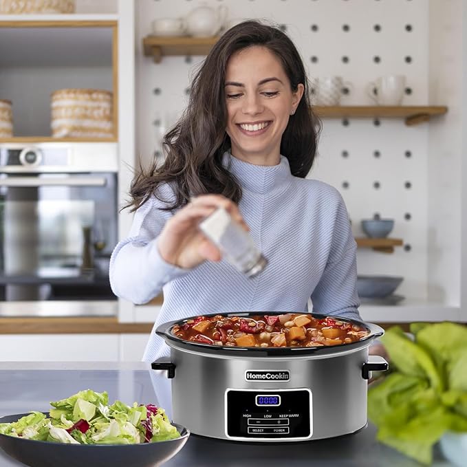 HOMECOOKIN 7-Quart Programmable Slow Cooker with Keep Warm Setting, Digital Timer - Perfect Kitchen Small Appliance for Family Dinners - Large Enough to Serve 8+ People
