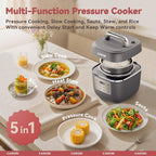 CARORI Electric Pressure Cooker 3QT, 8-Function Compact Multi-Cooker with Ceramic Nonstick Pot for Saute, Pressure Cook, Slow Cook, Meat Stew, Rice, Delay Start, Keep Warm, Safe Venting, Gray