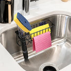 3-In-1 Sponge Holder for Kitchen Sink, 2 Type Suspension Options (Suction Cups & Adhesive Hook), Hanging Sink Caddy Organizer Rack - Sponge, Dish Cloth, Brush, Scrubber, 304 Stainless Steel - Black