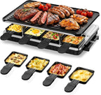 HBN Electric Raclette Table Grill with 8 Warming Trays, 2-in-1 Korean BBQ Grill & Electric Griddle Nonstick, Adjustable Temperature Control,1300W, Great for Indoor Family Gatherings, Parties & Dining