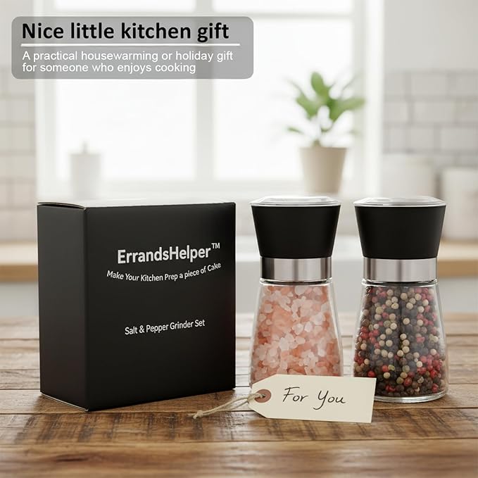 Salt and Pepper Grinder Shakers Set Spice Mill Refillable Grinders (2.5 inches x 5.1 inches)