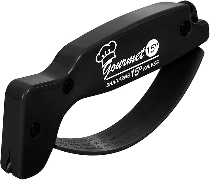 AccuSharp Gourmet Series, 15 Degree Knife Sharpener for Gourmet Knives, Diamond-Honed Tungsten Carbide Reversible Blades, Hones & Refines Straight-Edge or Serrated Gourmet Knives, Hand-Held, Black