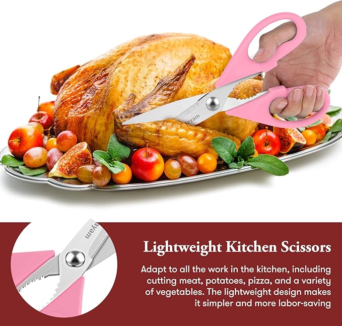 iBayam All Purpose 8.5" Cooking Scissors with Sheath, Pink Kitchen Gadgets for Women, Mom, Wife, Her