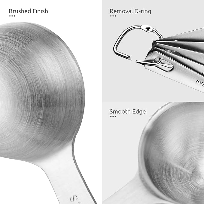 U-Taste Teaspoon Tablespoon Measuring Spoons: 18/8 Stainless Steel Measure Scoop Set of 5, 1/4 TSP, 1/2 TSP, 1 TSP, 1/2 TBSP & 1 TBSP, Metal Kitchen Measurement Utensil for Dry and Liquid Ingredients