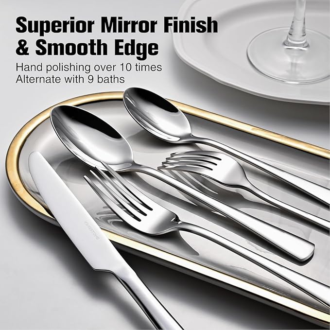 KINGSTONE 18/10 Stainless Steel Flatware, 15-Piece Forged Silverware Set for 3, Mirror Polished Cutlery Set Dishwaher Safe for Home, Restaurant, Wedding, Party