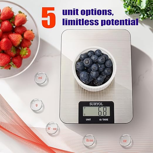 Food Kitchen Scale High-Precision Digital Scale Accurate Weighing for Baking & Cooking Enthusiasts(Shiny Black)