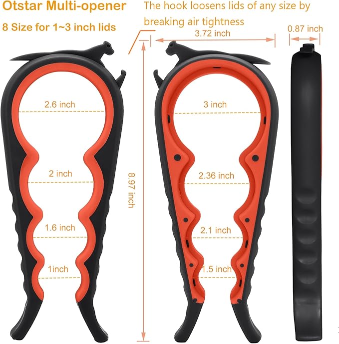Otstar Jar Opener Bottle Opener and Can Opener for Weak hands, Seniors with Arthritis and Anyone with Low Strength, Mutil Jar Opener Get Lids Off Easily (Black and Red)