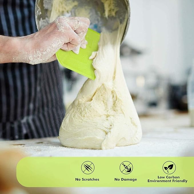 SURDOCA Dough Scraper Bench Scraper - 3P 11.8x7.3" Plastic Flexible Bowl Scraper, Sharp Edge & Angles Cake Scraper. Non-Slip Bakeware Decorating Tools Sculpting & Modeling Tools - White+Blue+White
