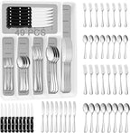 49PCS Silverware Set with Organizer, Stainless Steel Flatware Drawer Cutlery Set for 8, Kitchen Utensils with Steak Knives Mirror Polished Dinner Knife Forks Spoons Tableware Service Tray