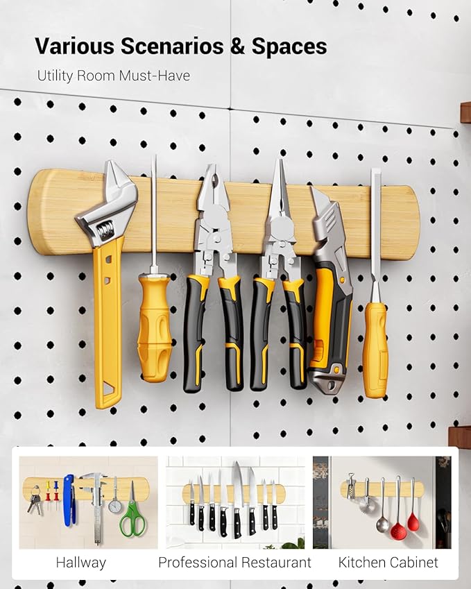 Swaitee Magnetic Knife Holder for Wall, 10 Inch Bamboo Strong Magnetic Knife Strip, Small Kitchen Storage Space Savers, Rv/Apartment/Farmhouse Accessories Organizer, Housewarming Gifts for New Home