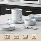 MALACASA Plates and Bowls Sets, 12 Pieces Porcelain Dinnerware Sets Dishware Sets Chip Resistant Ceramic Dish Set Dining Dinner Ware Service for 4, Marble Blue, Series LUNA