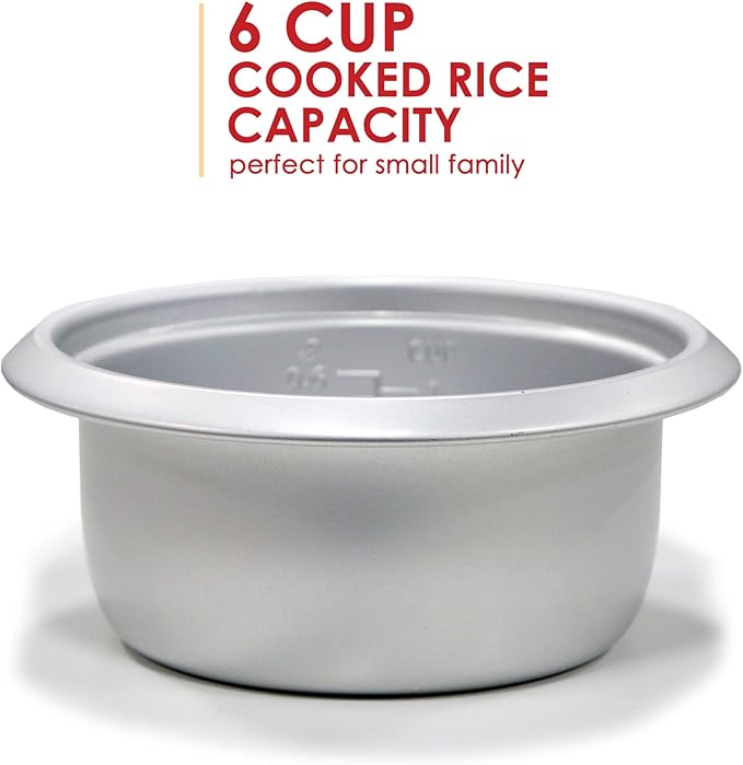 Elite Gourmet ERC-003 Electric Rice Cooker with Automatic Keep Warm Makes Soups, Stews, Grains, Hot Cereals, White, 6 Cups Cooked (3 Cups Uncooked)