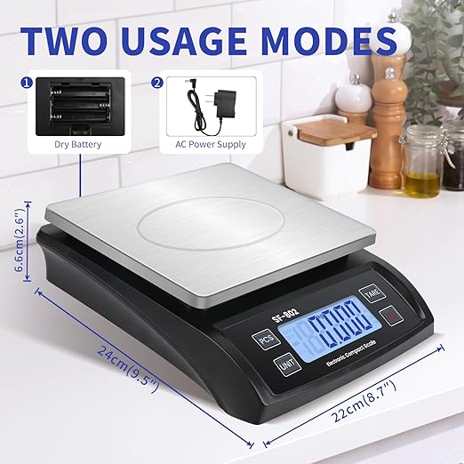 Large Digital Kitchen Scale 30kg/66lb Food Scale for Baking Cooking Stainless Bread Scale with LCD Display Counting Scales for Coins Adapter Included(Stainless Black)