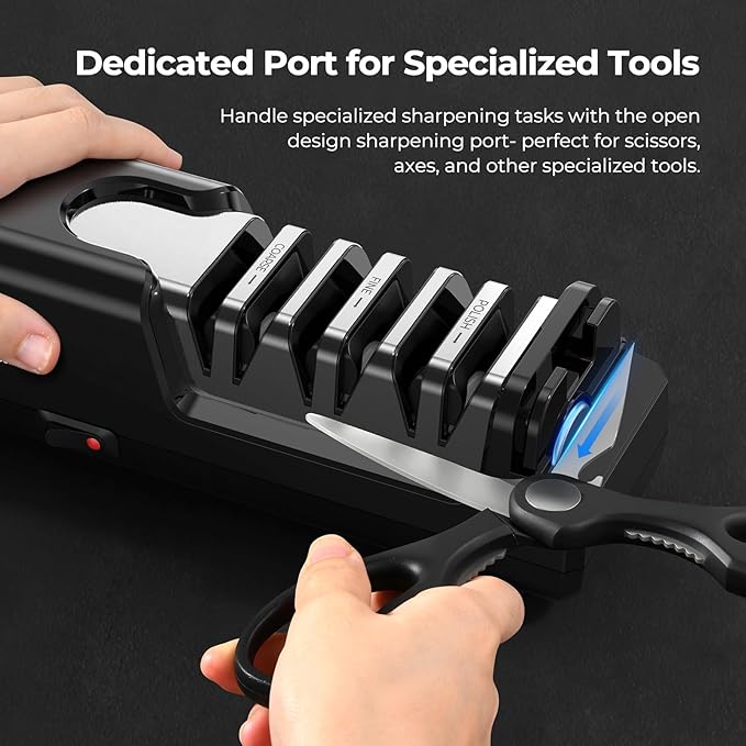 Electric Knife Sharpener, Precise 20° Diamond Knife Sharpener for Kitchen Knives, Quick Repairing in 40 Seconds, with Metal Dust Collection Box & Special Port for Scissors, Black