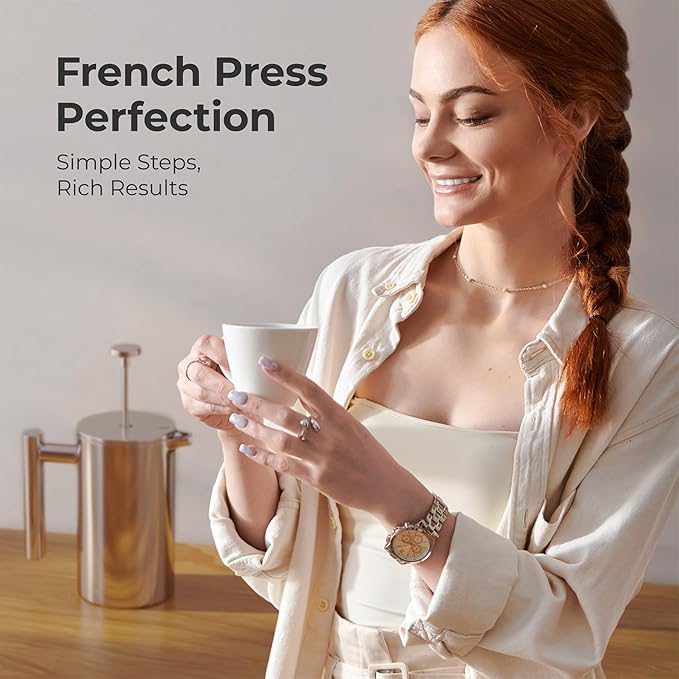 MuellerLiving French Press Coffee Maker 34oz, Stainless Steel French Press Coffee, 4 Filter Heat Resistant Double Insulated, Rust-Free, Food Grade, Dishwasher Safe Coffee Pot