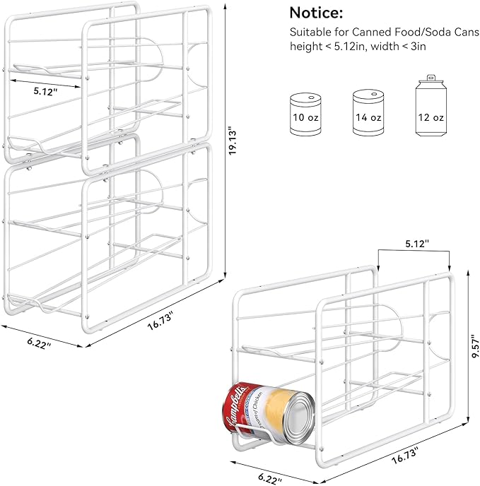 MOOACE 4 Pack Can Dispenser Rack, Stackable Can Storage Organizer Holder for Canned food Kitchen Cabinet Pantry Countertop, White