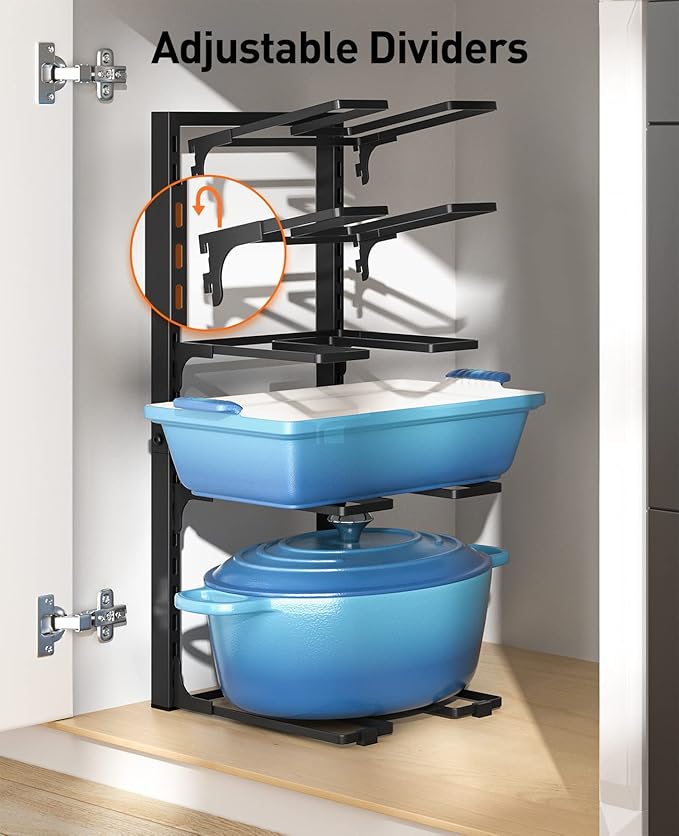 ORDORA Pots and Pans Organizer: under Cabinet, 20.8" Height Heavy Duty 120LBS Pots Pans Organizer Rack for under Cabinet 8-Tier Adjustable for Big Stockpots, Dutch Oven, Cast-iron Pans, Heavy Cookware