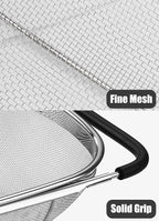 Fine Mesh Colander Over The Sink 6 Quart Stainless Steel Strainer Basket & Expandable Rubber Grip Handles - Strain, Drain, Rinse Fruits, Vegetables