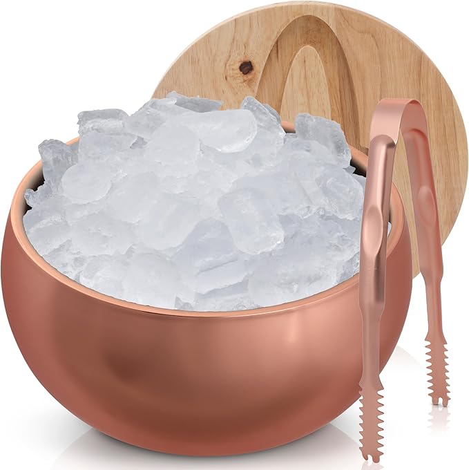 Gusto Nostro 4.1L Insulated Ice Bucket with Lid and Tongs, Double Wall Stainless Steel Ice Bucket Large, BPA Free Ice Bucket for Cocktail Bar, Keeps Champagne, Wine, Beer Chill for Parties (Rose)