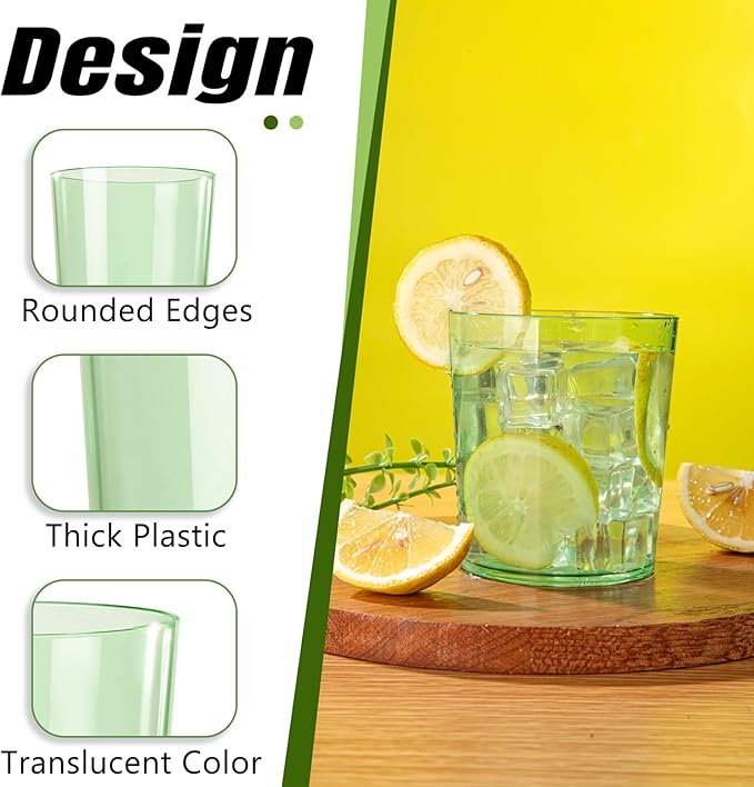 Liacere Plastic Drinking Glasses (Set of 12) 14 oz Green Reusable Plastic Glasses Colors，Kitchen Water Glasses Cup, Bar Tumbler Glassware Set for Beer, Juice, Cocktail, Whiskey, Milk