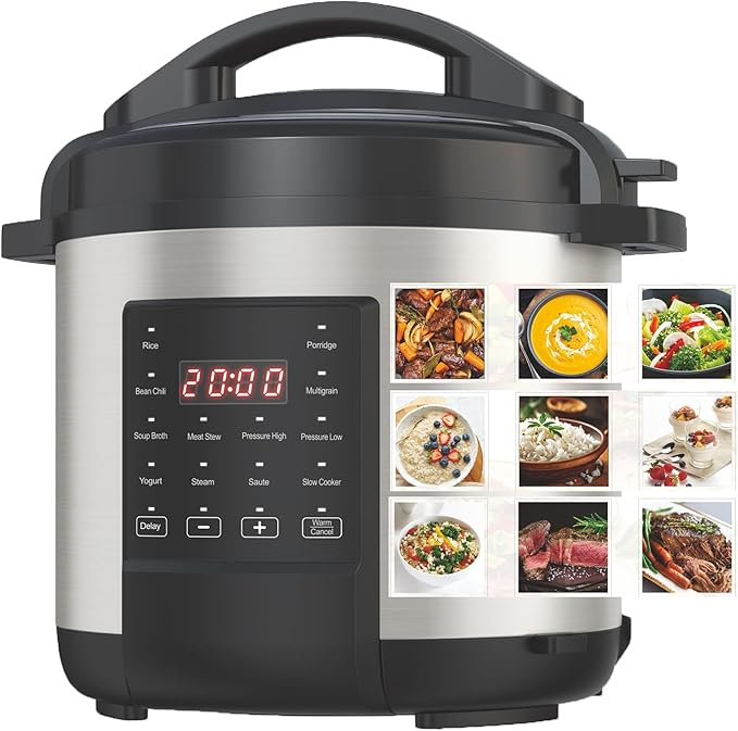 EMB Ironblade 7-in-1 Multi Cooker, 6-Liter, 1000W Stainless Steel Programmable Pressure Cooker, Slow Cooker, Rice Maker, Steamer, Sauté Pan, Food Warmer, Yogurt Maker