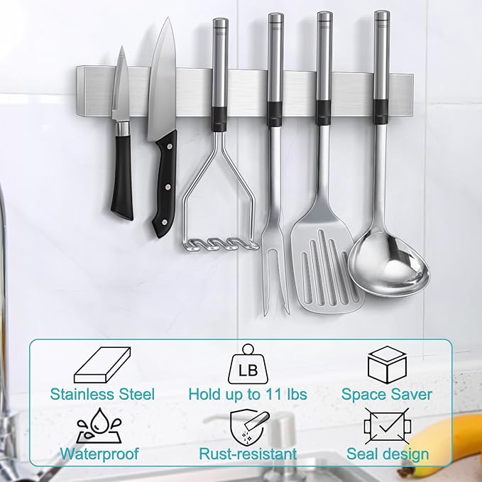Magnetic Knife Holder for Wall 18 Inch Knife Magnetic Strip Refrigerator Knife Magnet Bar Wall Mount Knife Rack for RV Kitchen Utensil Holder Metal Tool Holder Knife Block for Kitchen Organization